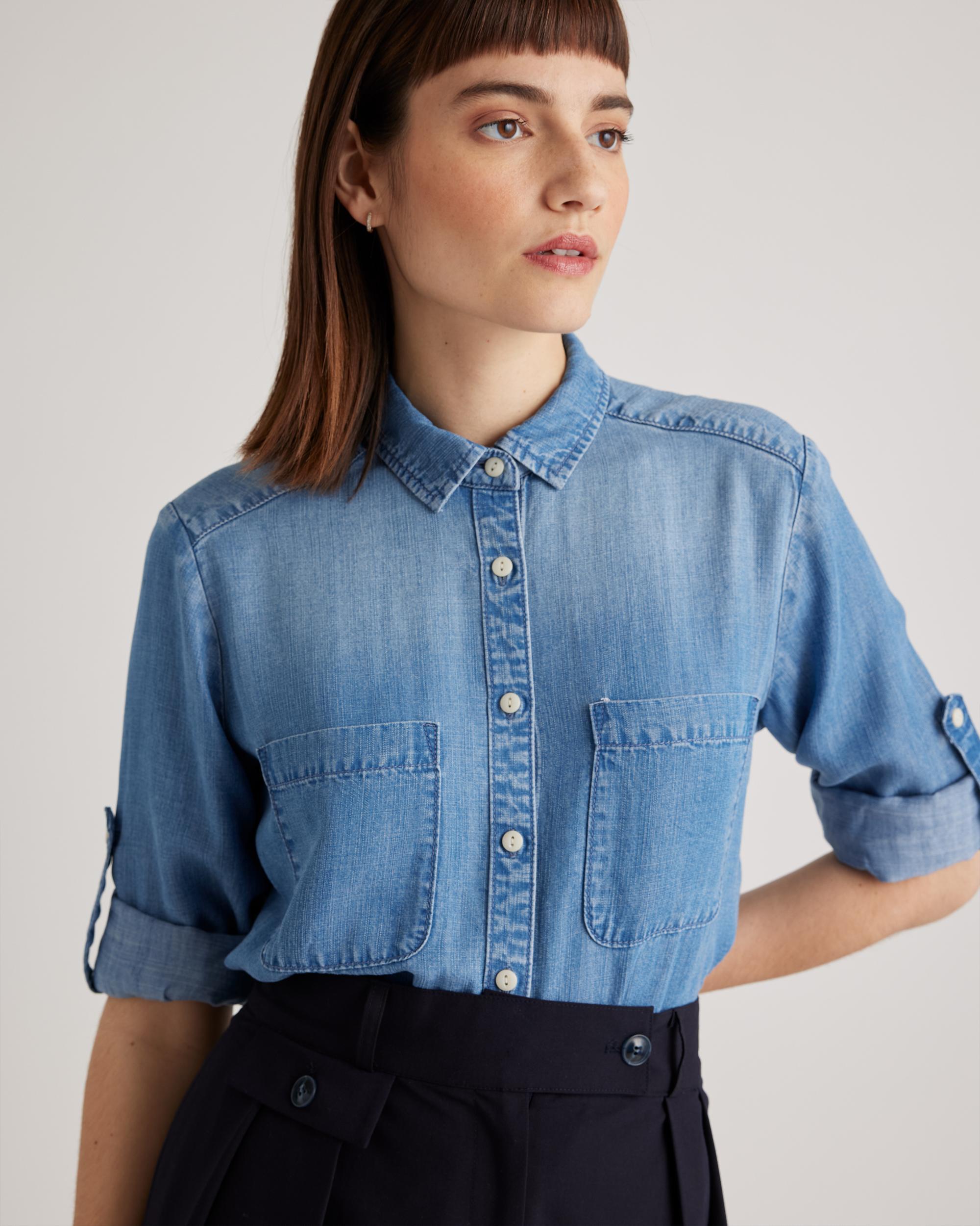 Quince | Women's Chambray Tencel Long Sleeve Shirt Size XS Product Image