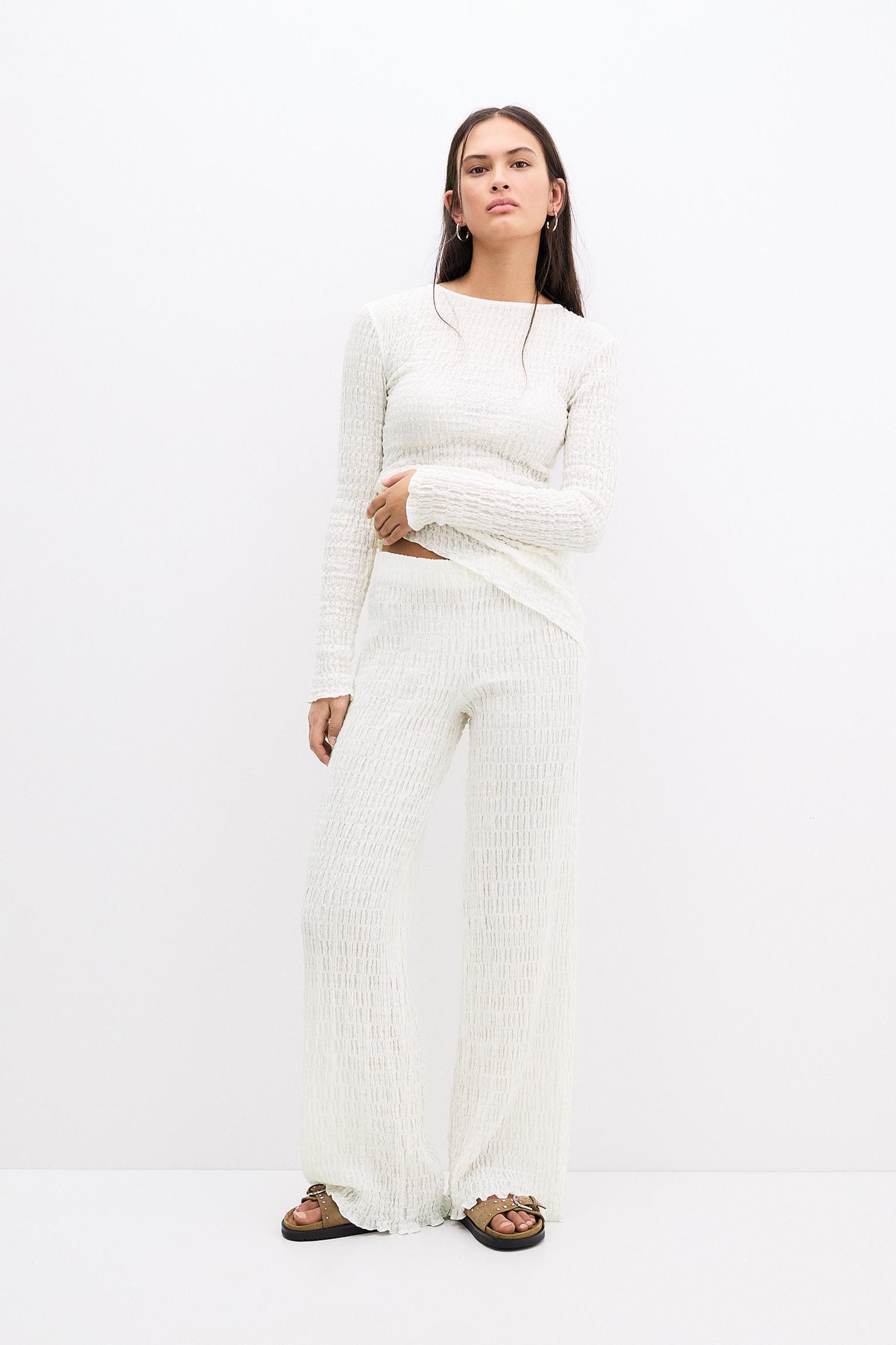 Wide leg pants in creased fabric Product Image