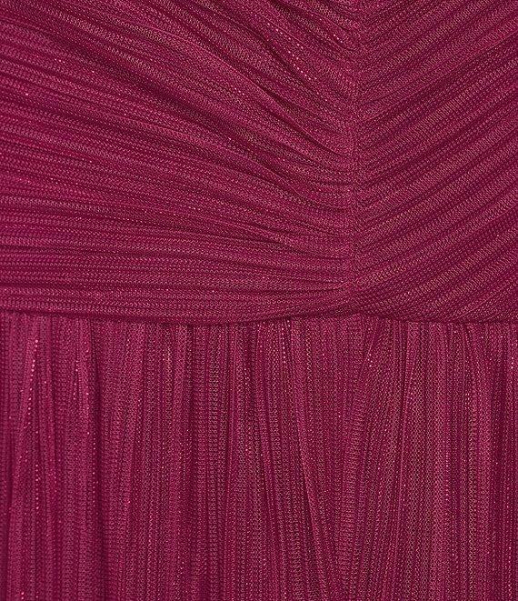 Alex Evenings Shimmer Sleeveless Spaghetti Strap Sweetheart Neck Front Slit Pleated Gown Product Image