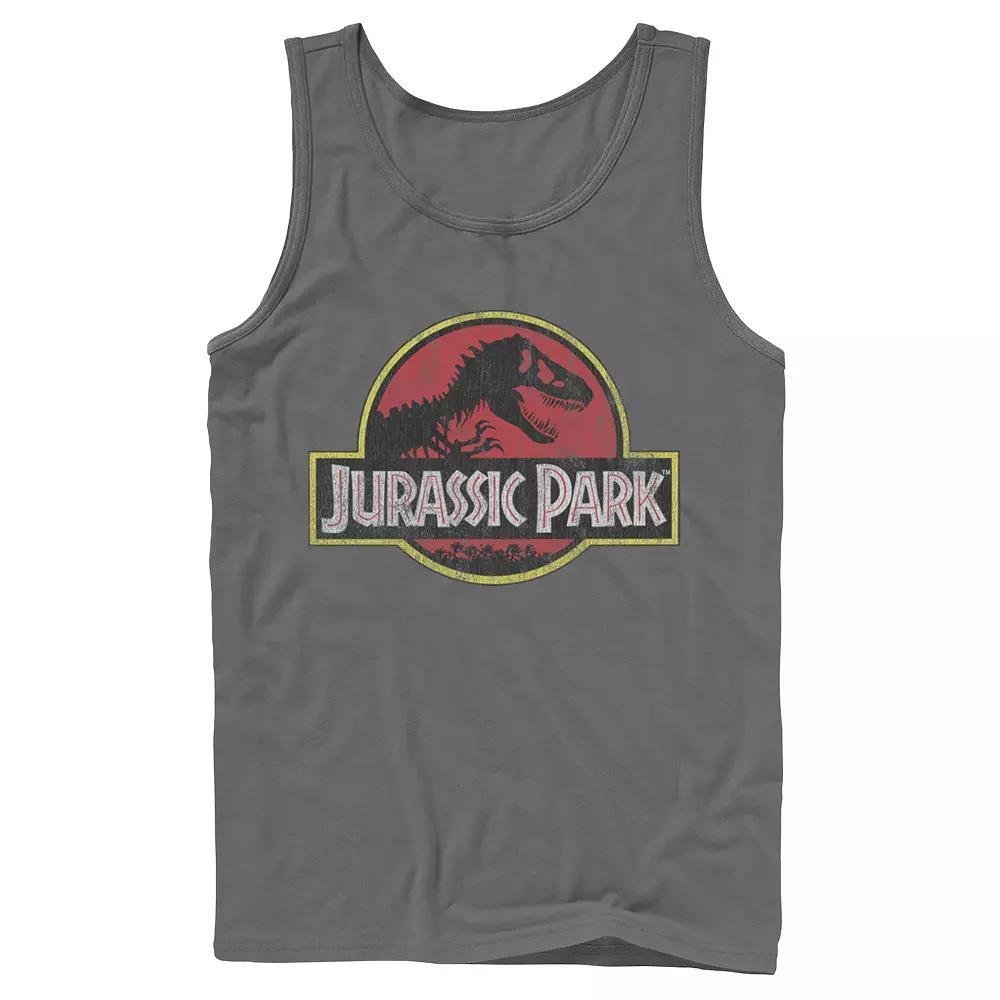 Men's Jurassic Park Distressed Original Park Logo Graphic Tank Top, Size: XL, Grey Product Image