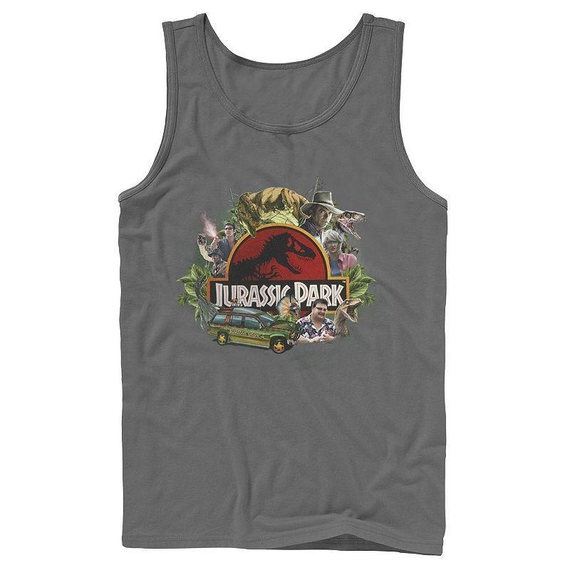 Men's Jurassic Park Character Collage Logo Tank Top, Size: Small, Grey Product Image