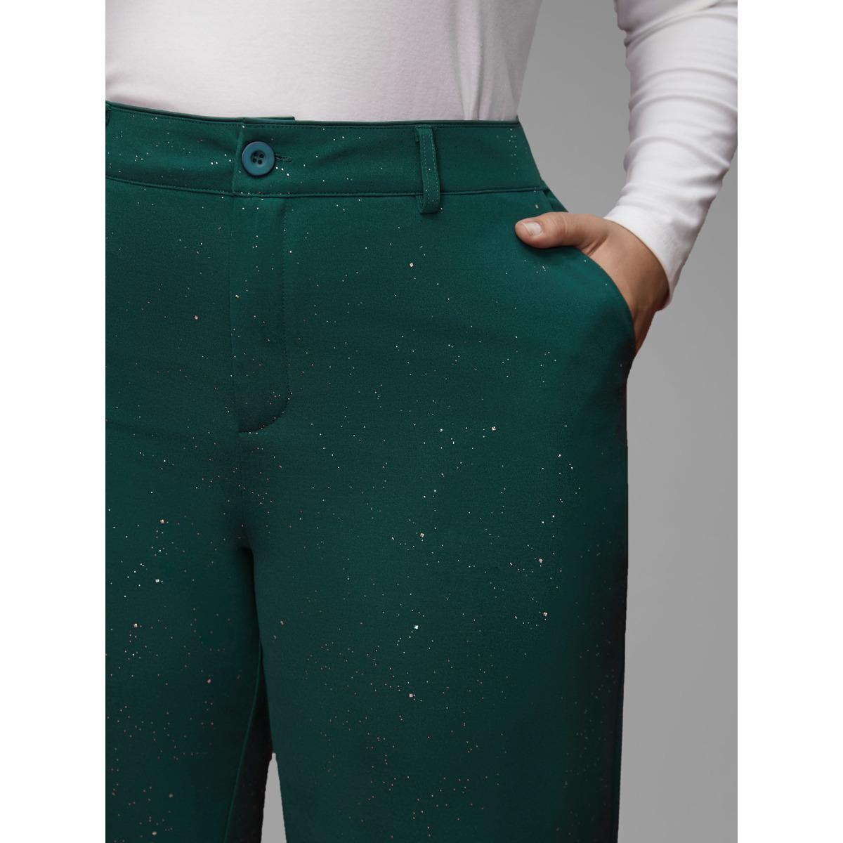 Plus Size Sparkle Knit Wide-Leg Pants Women DarkGreen Formal Loose Mid Rise Party Pants BloomChic 30/6X Product Image