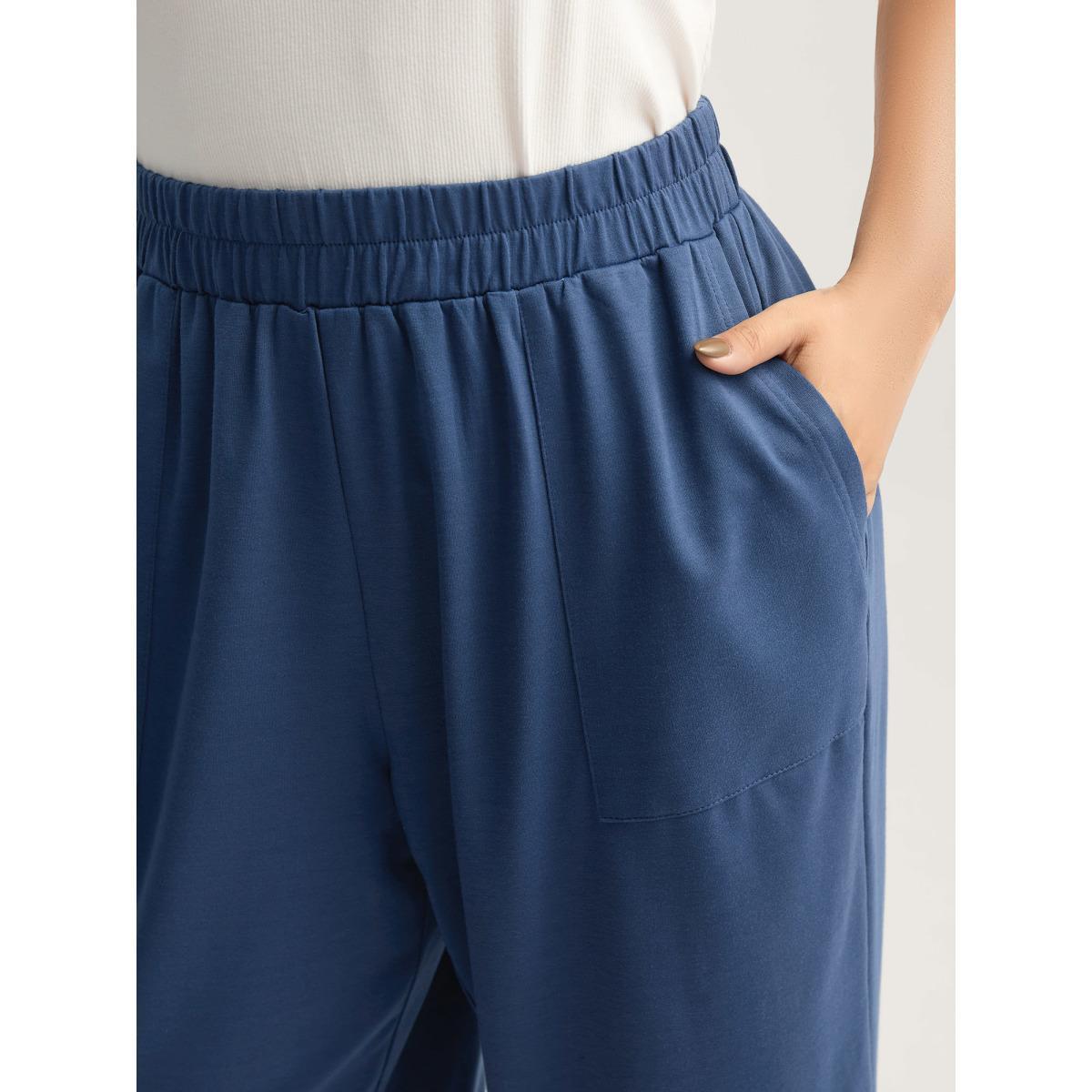 Plus Size Stretchy Waist Asymmetrical Hem Straight-Leg Pants Women Indigo Casual Straight Leg Mid Rise Everyday-Casual Pants BloomChic 14-16/1X Product Image