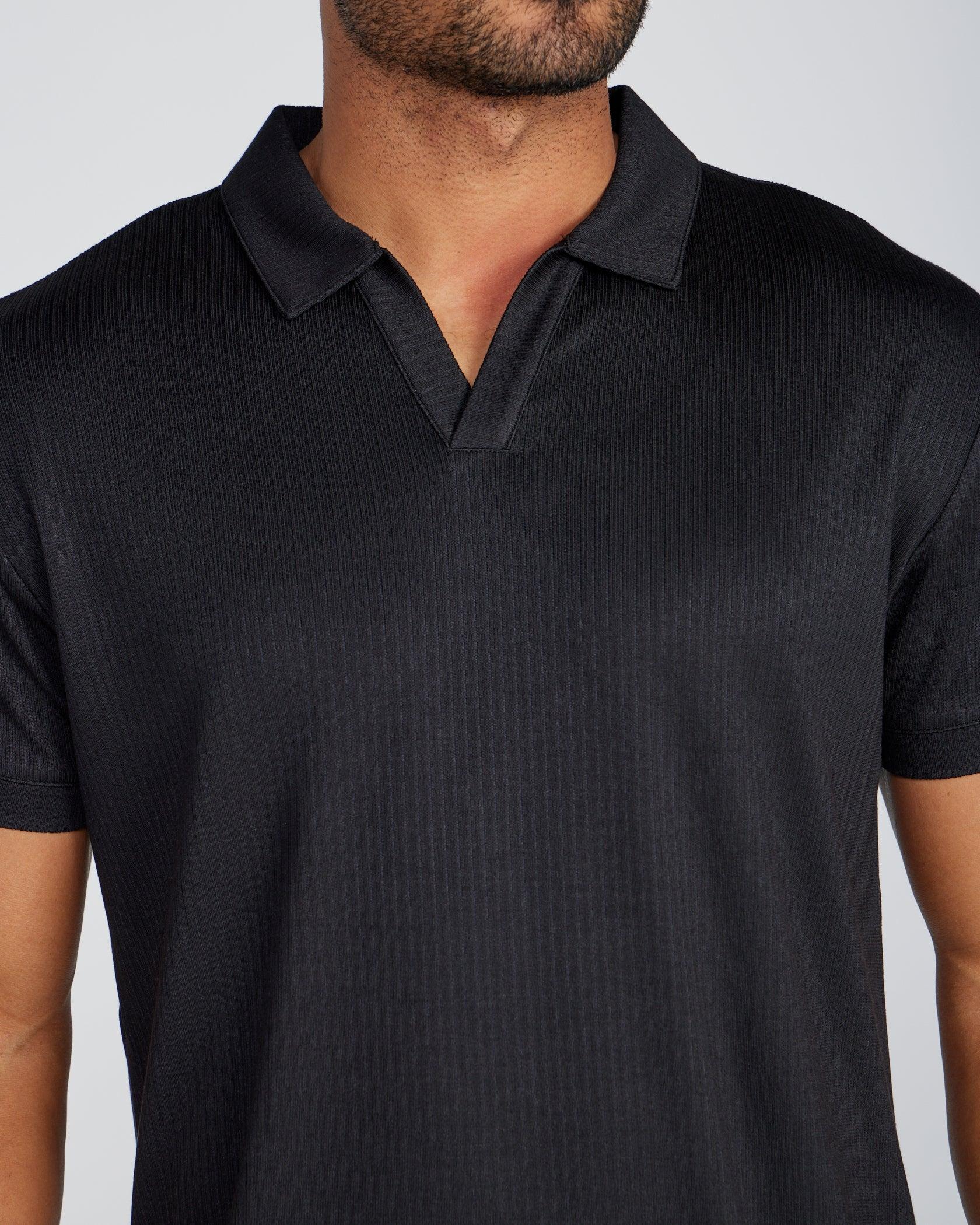 Ribbed Short Sleeve Open V Polo Product Image