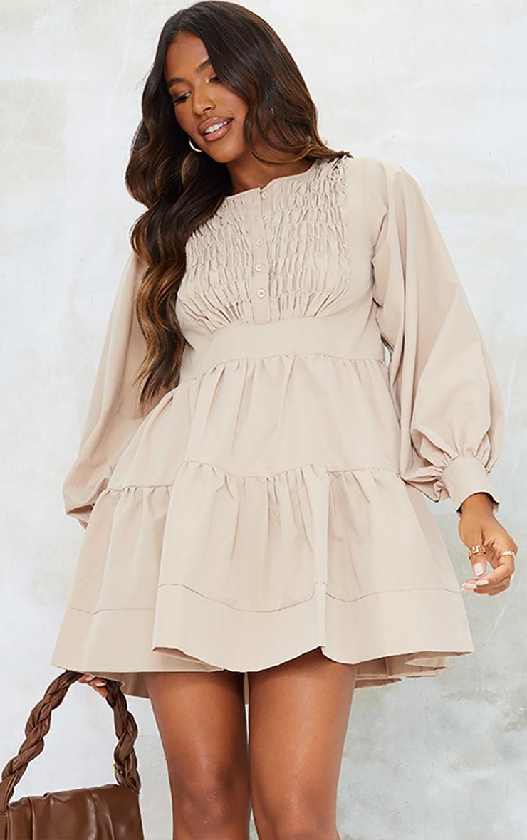Stone Woven Ruffled Tiered Smock Dress Product Image