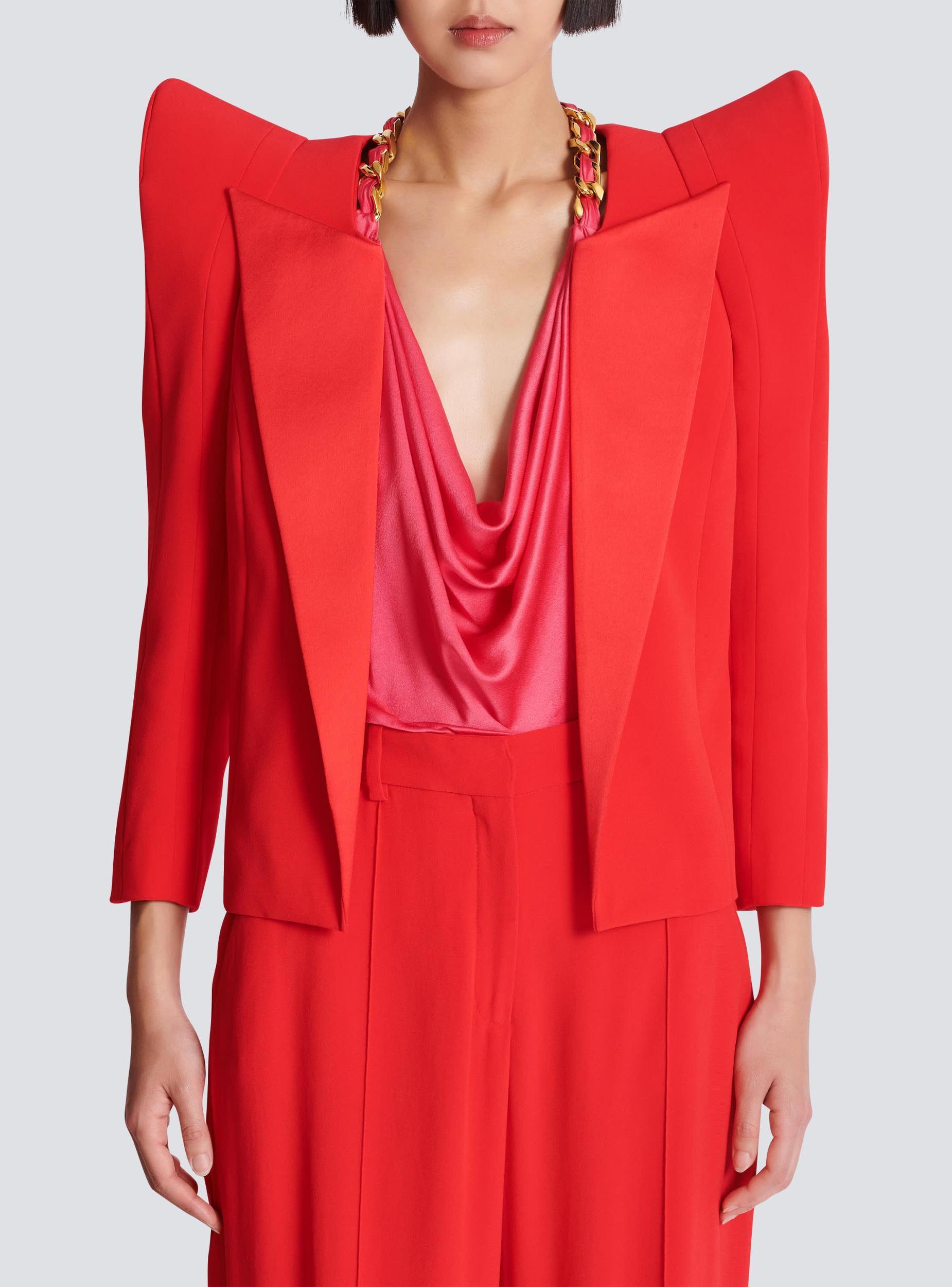 Cropped crepe jacket with structured shoulders Product Image