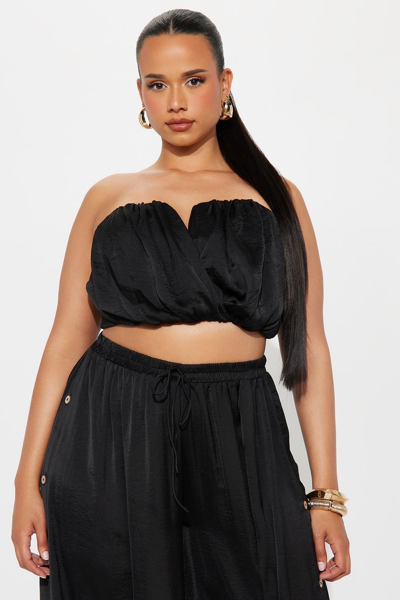 Eloise Satin Tube Top And Wide Leg Pant Set - Black Product Image