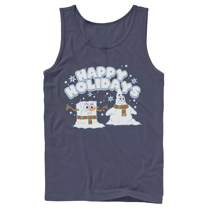 Men's Nickelodeon SpongeBob SquarePants Snowmen Happy Holidays Tank Top, Size: Small, Blue Product Image