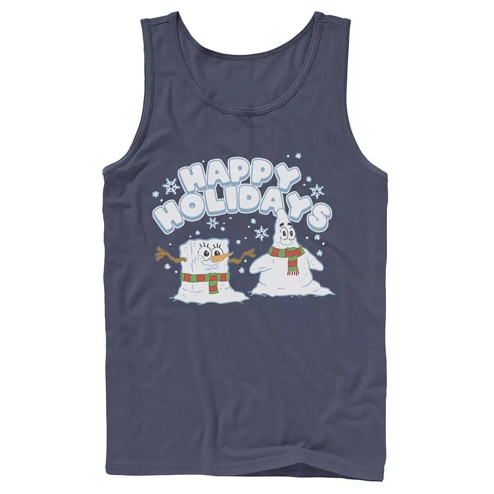 Men's Nickelodeon SpongeBob SquarePants Snowmen Happy Holidays Tank Top, Size: Small, Blue Product Image