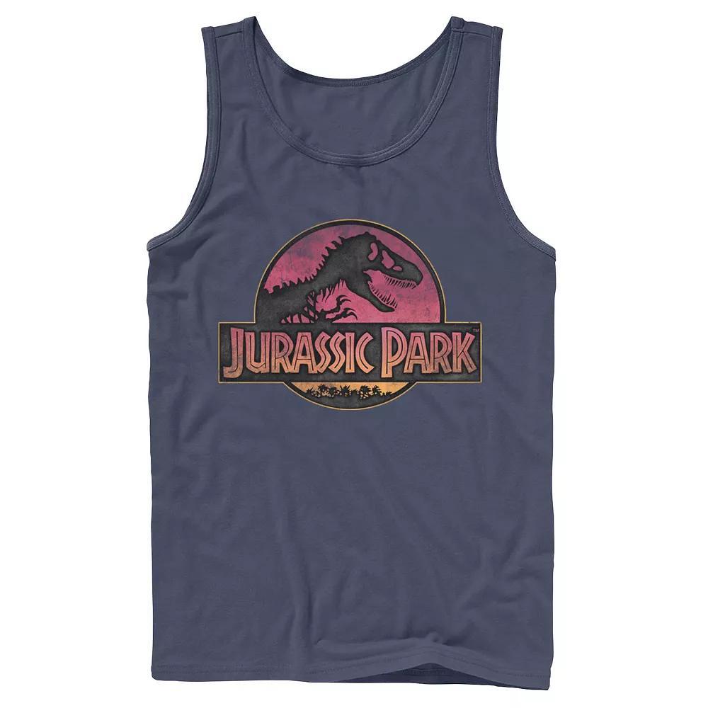 Mens Jurassic Park Logo Gradient Sunset Graphic Tank Top Athletic Grey Product Image