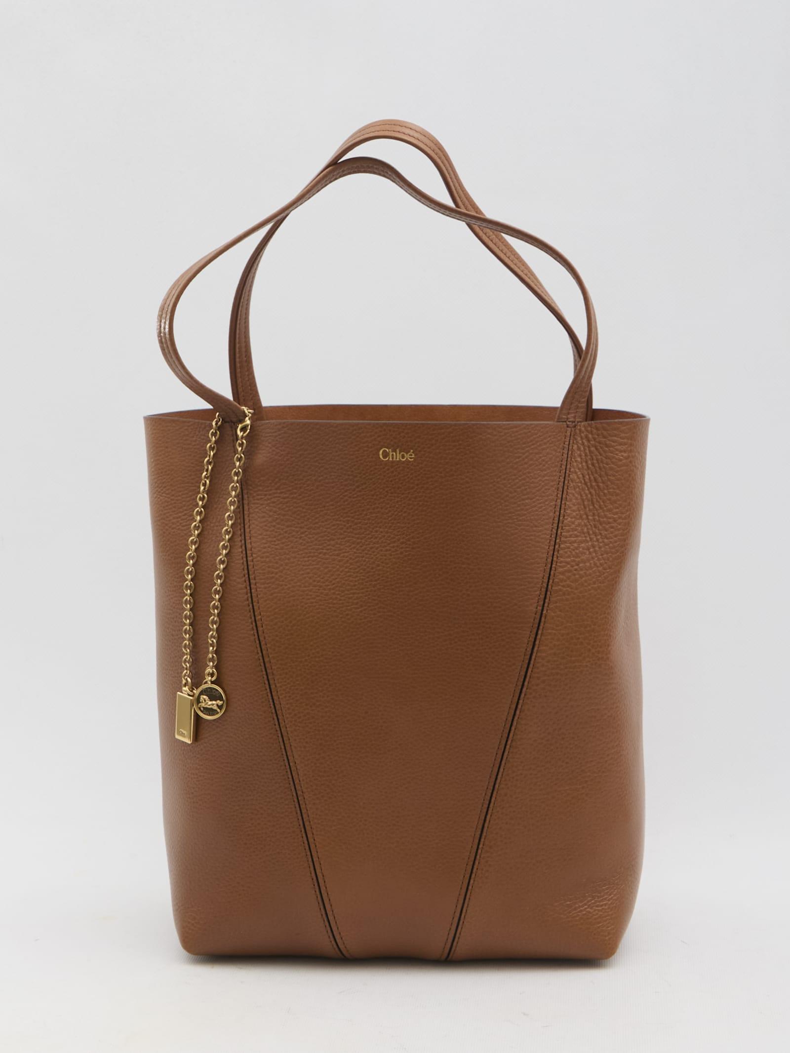 CHLOÉ Caramel Leather Spin Shopping Bag In Brown Product Image