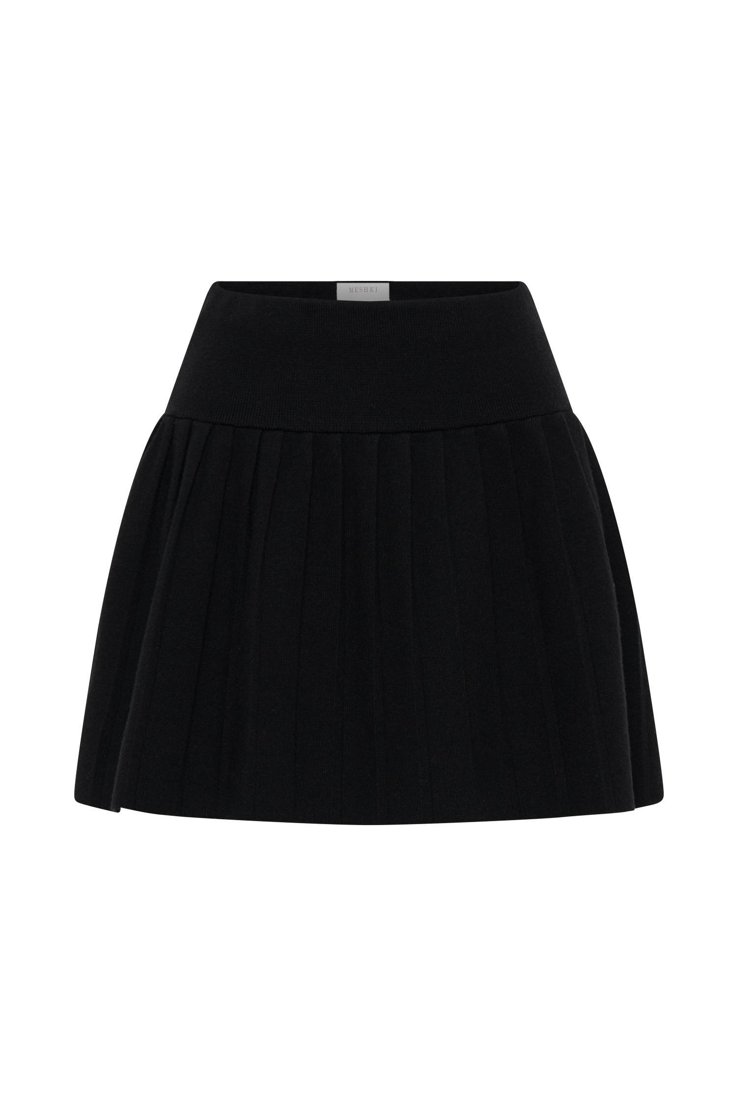 Beverly Knit Pleated Mini Skirt - Black Product Image