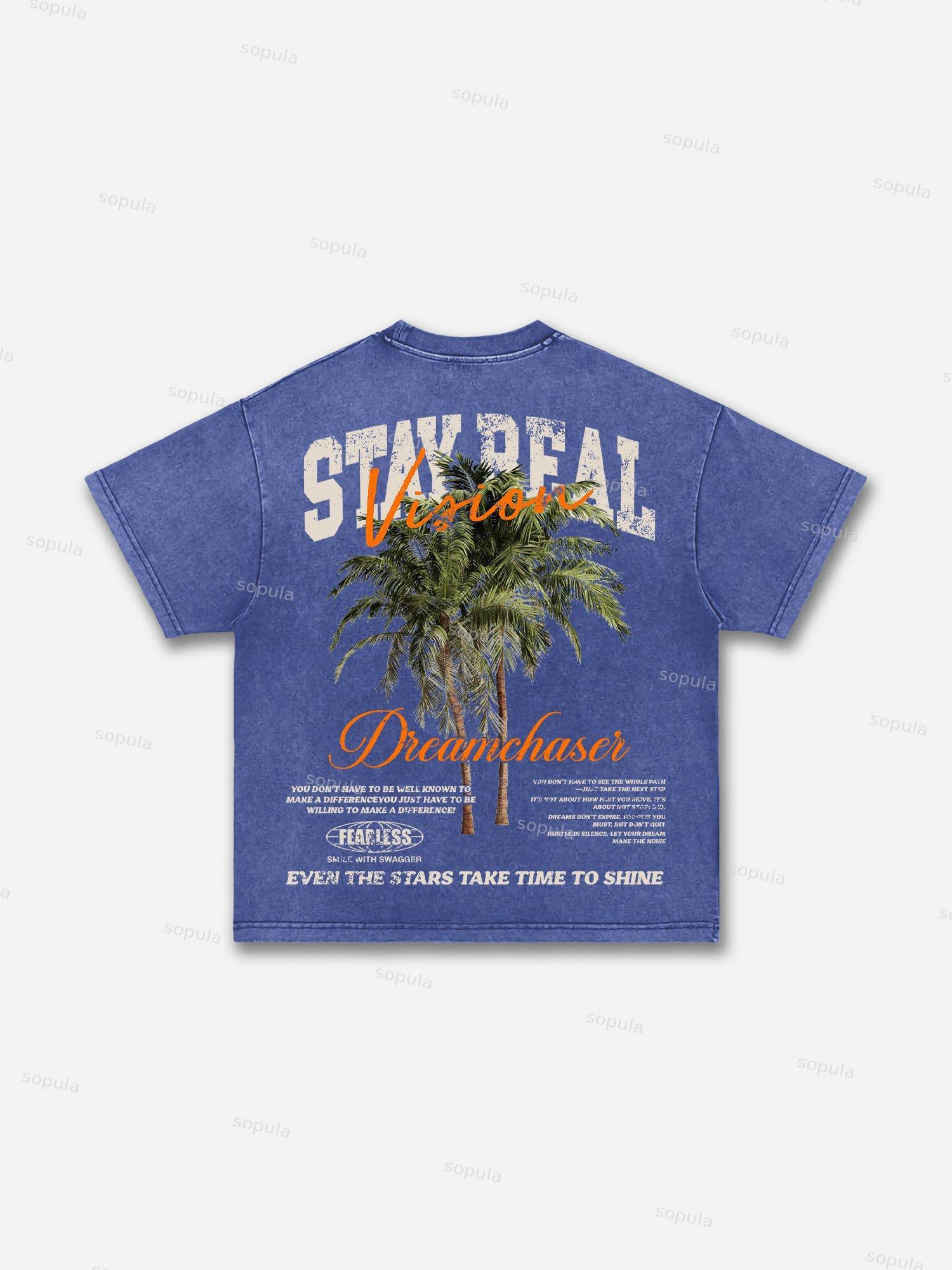Stay Real Coconut Vacation Vintage Graphic Washed T-shirt Product Image