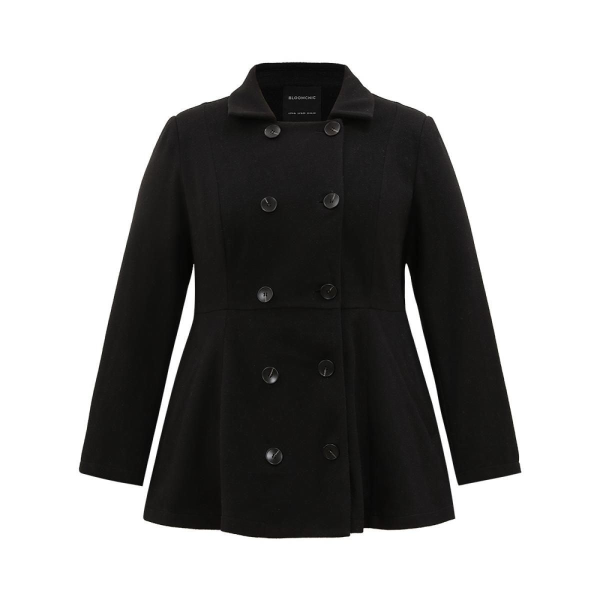 Plus Size Lapel Collar Double Breasted Blazer Black Women Dailywear Plain Plain Sleeve Long Sleeve Lapel Collar 14-16/1X Pocket Casual Blazers BloomChic Product Image