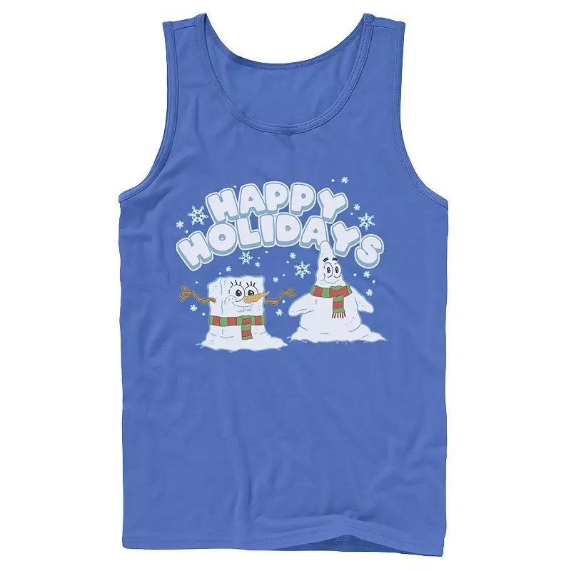 Men's Nickelodeon SpongeBob SquarePants Snowmen Happy Holidays Tank Top, Size: Small, Blue Product Image