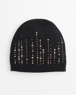 Black Embellished Knit Hat Product Image