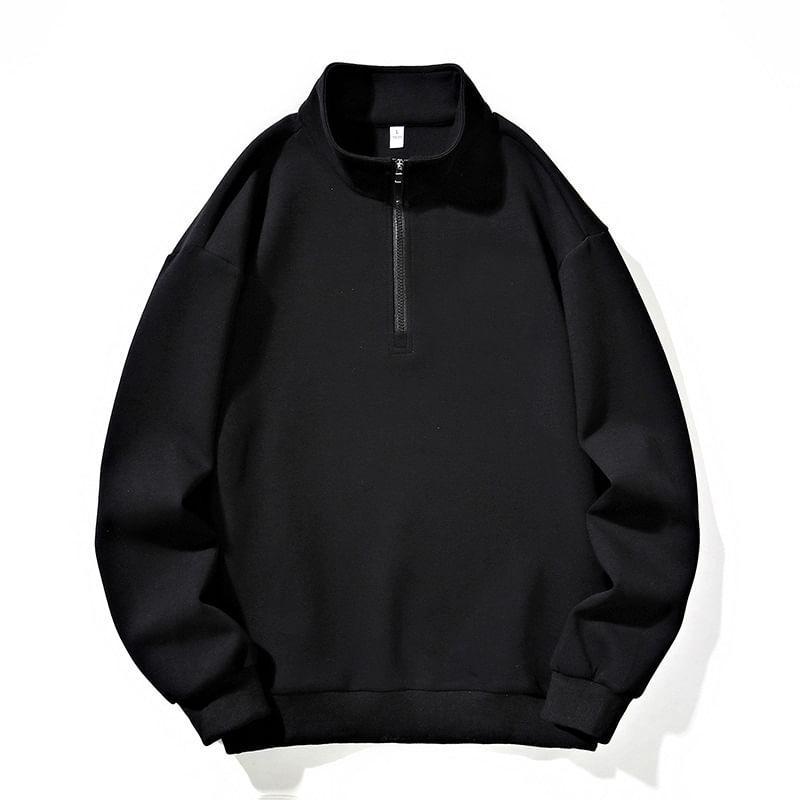 Mock Neck Plain Half-Zip Sweatshirt Product Image