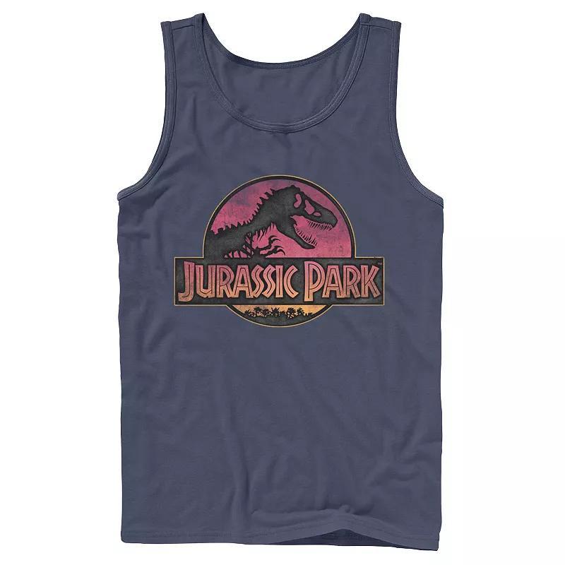 Men's Jurassic Park Logo Gradient Sunset Graphic Tank Top, Size: Small, Blue Product Image