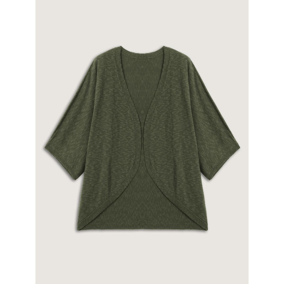 Plus Size Curvy Hem Solid Open-Front Lightweight Cardigan ArmyGreen Women Loose Half Sleeve Everyday-Casual Cardigans BloomChic 14-16/1X Product Image