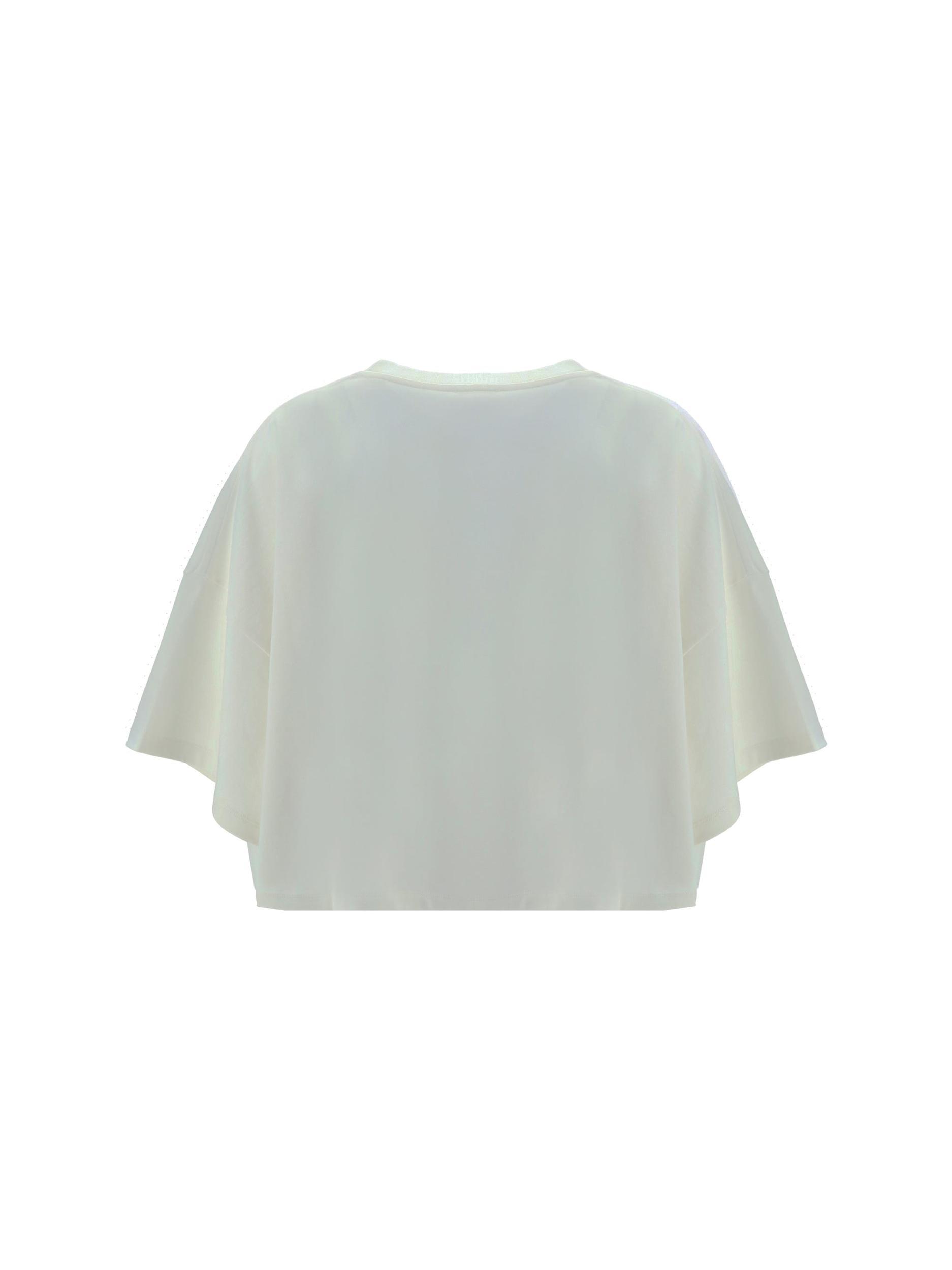 CHLOÉ White Cropped Crewneck T-shirt With Maxi Logo Print On The Front In Cotton Woman In Multicolor Product Image