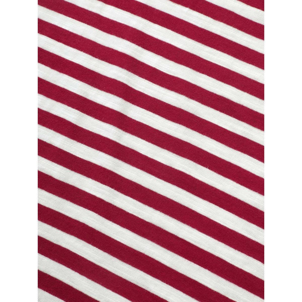 Plus Size Cotton Contrast Striped V Neck T-shirt Scarlet Women Casual Contrast Striped V-neck Everyday T-shirts BloomChic 26/4X Product Image