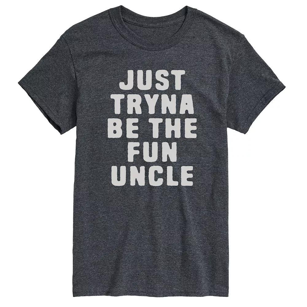 Big & Tall Just Tryna Be The Fun Uncle Graphic Tee, Mens Heather Grey Product Image