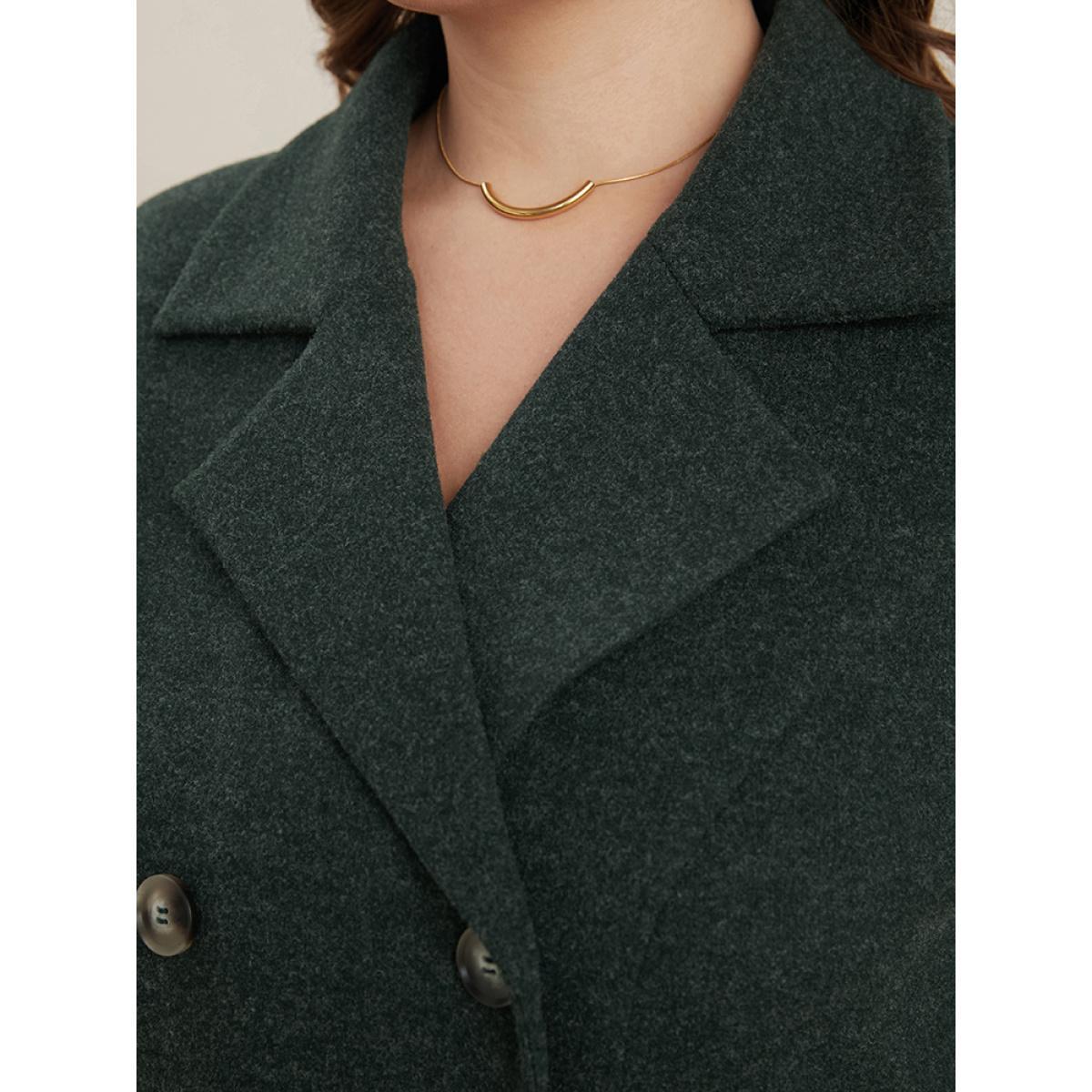 Plus Size Solid Pocket Double Breasted Heather Overlap Collar Coat Women DarkGreen Casual Plain Bodycon Ladies Dailywear Winter Coats BloomChic 28/5X Product Image