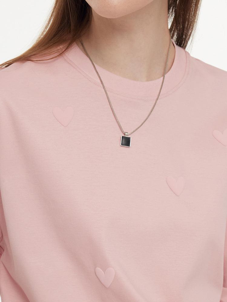 100% Cotton Heart Print Women Relaxed T-Shirt Product Image