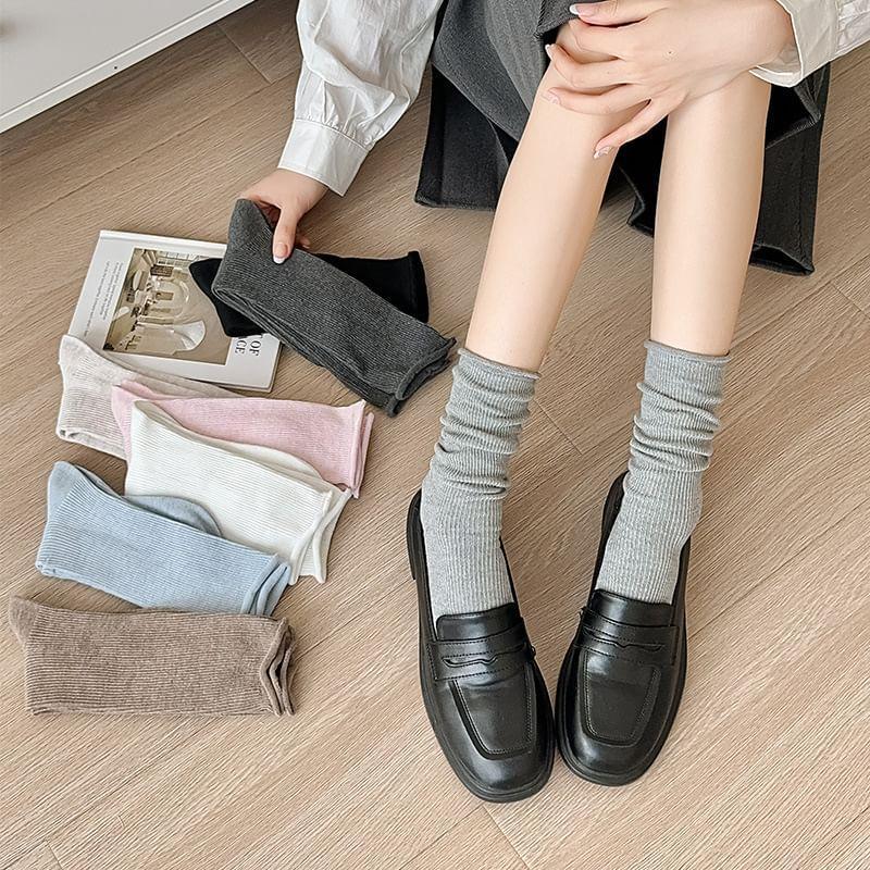 Plain Ribbed Crew Socks Product Image