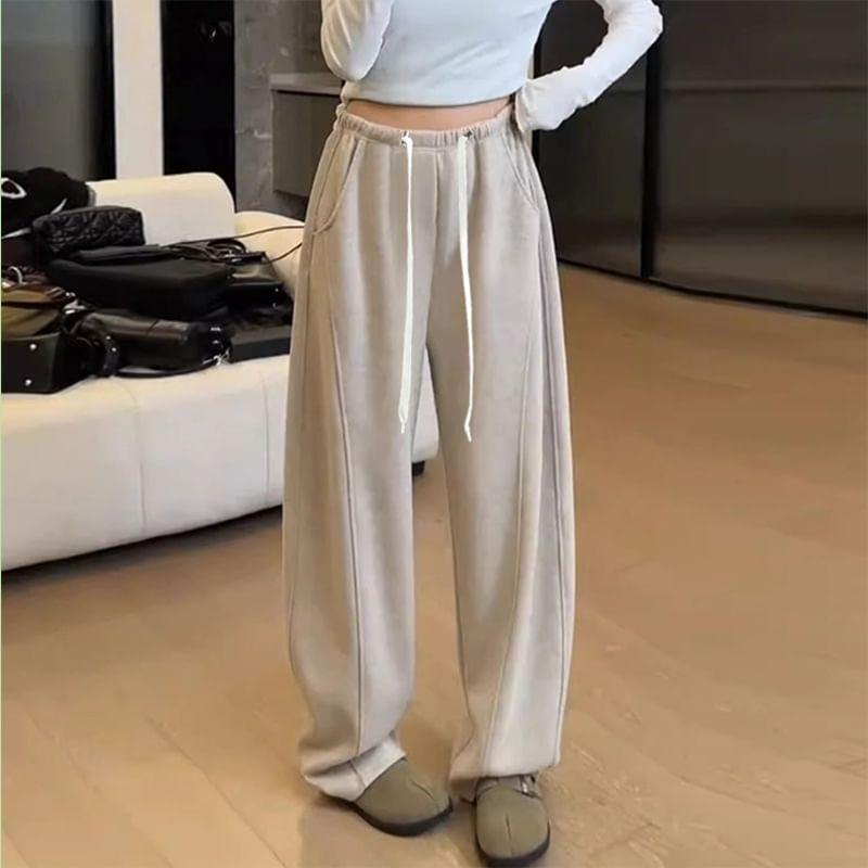Maternity Drawstring Waist Plain Wide Leg Sweatpants Product Image