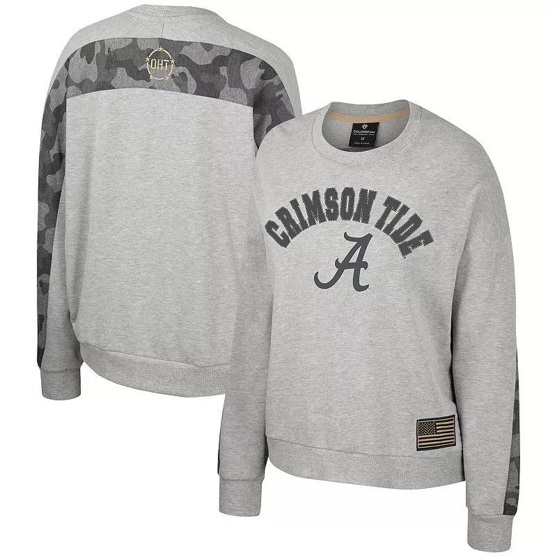 Women's Colosseum Heather Gray Alabama Crimson Tide OHT Military Appreciation Flag Rank Dolman Pullover Sweatshirt, Size: Medium, Grey Product Image