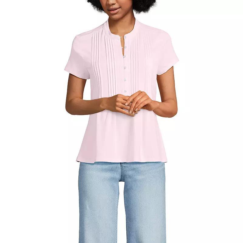 Women's Lands' End Lightweight Jersey Button Pintuck Top, Size: Small, White Product Image