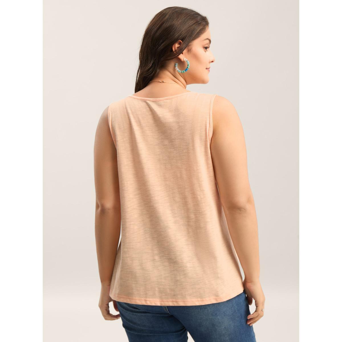 Plus Size Seashells Sequin Plain Tank Top Women Lightorange Embroidered V-neck Vacation Tank Tops Camis BloomChic 18-20/2X Product Image