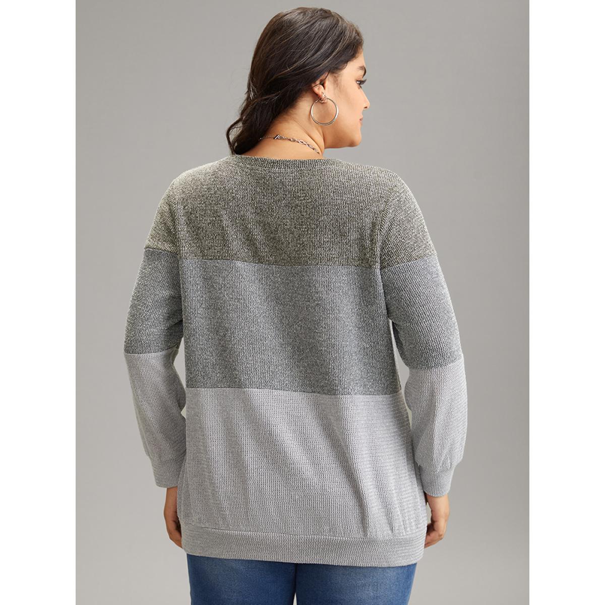 Plus Size Heather Colorblock Contrast Knit Sweatshirt Women Multicolor Casual Heather Round Neck Dailywear Sweatshirts BloomChic 22-24/3X Product Image