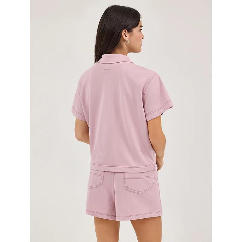 Womens Loose Crop Button Down Shirt Product Image