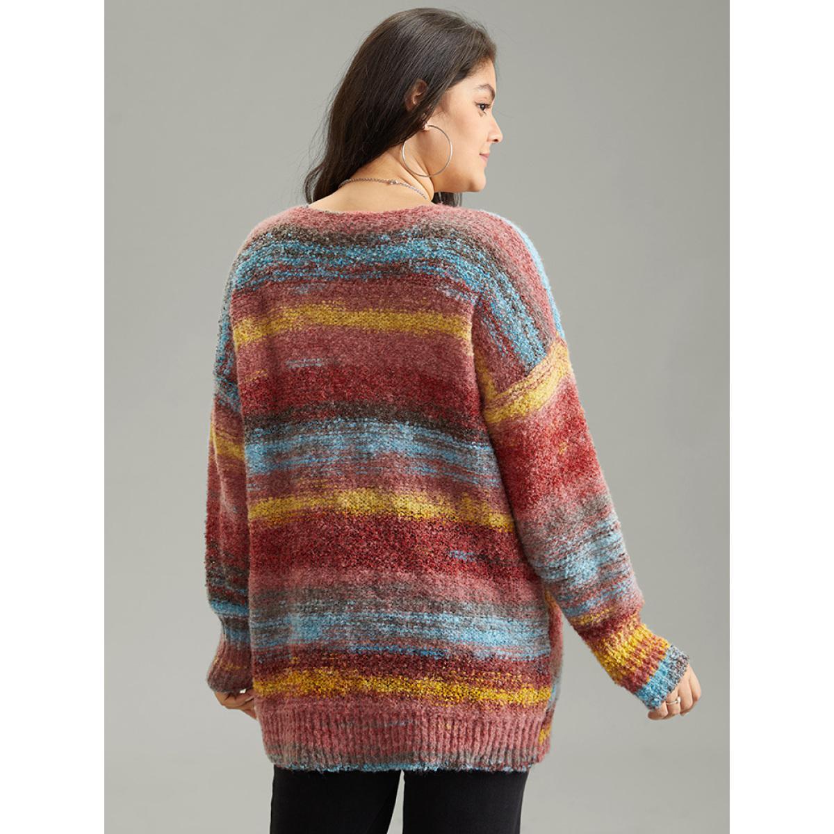 Plus Size Heather Colorblock Contrast Drop Shoulder Pullover Russet Women Casual Loose Long Sleeve Round Neck Everyday Pullovers BloomChic 30/6X Product Image
