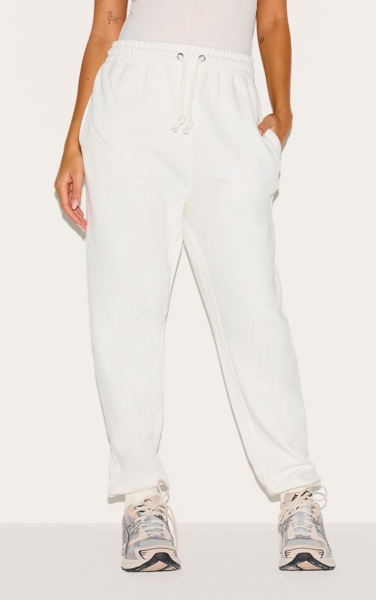 PRETTYLITTLETHING Off White High Waisted Washed Cuffed Sweatpants Product Image