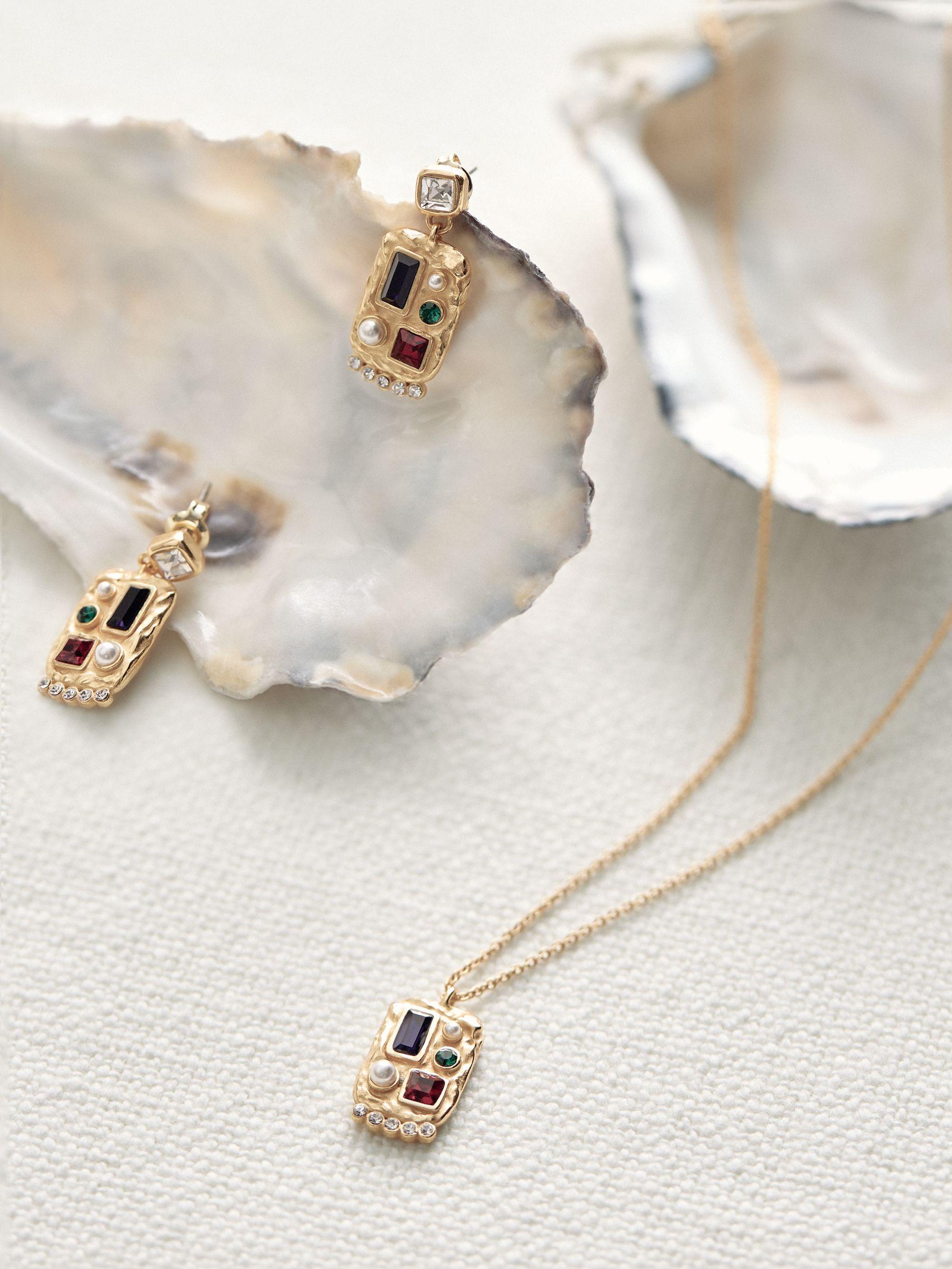 Crystal Rectangle Pendant Necklace in Gold Tone Product Image