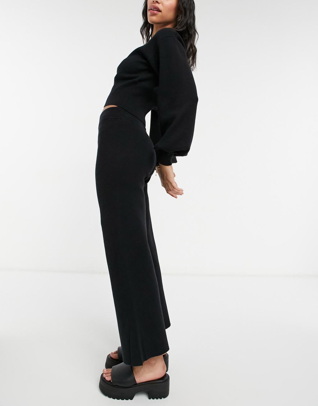 ASOS DESIGN mix & match lounge premium knitted straight leg pants in black Product Image