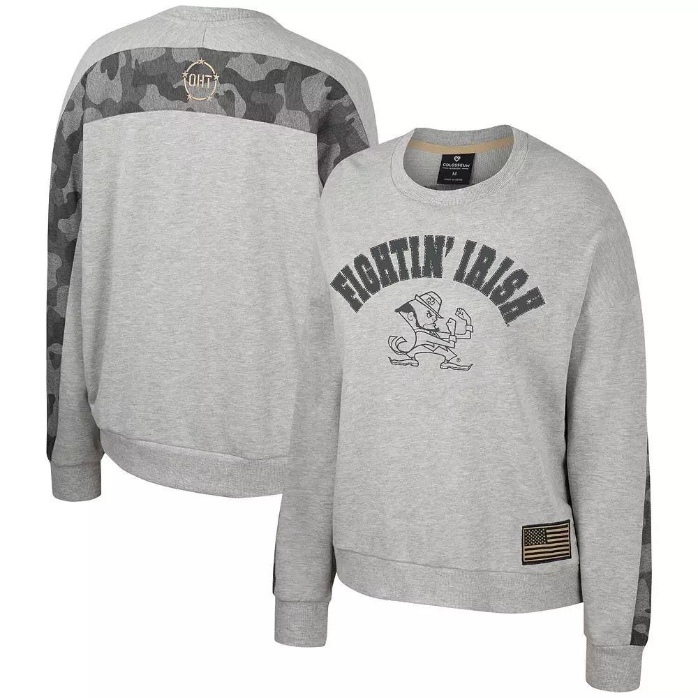 Womens Colosseum Heather Gray Notre Dame Fighting Irish OHT Military Appreciation Flag Rank Dolman Pullover Sweatshirt Product Image