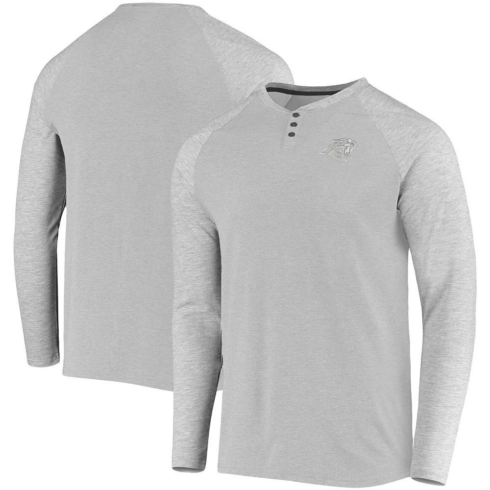Men's 5th & Ocean by New Era Gray Carolina Panthers Henley Stretch Raglan Tri-Blend Long Sleeve T-Shirt, Size: Medium, Grey Product Image