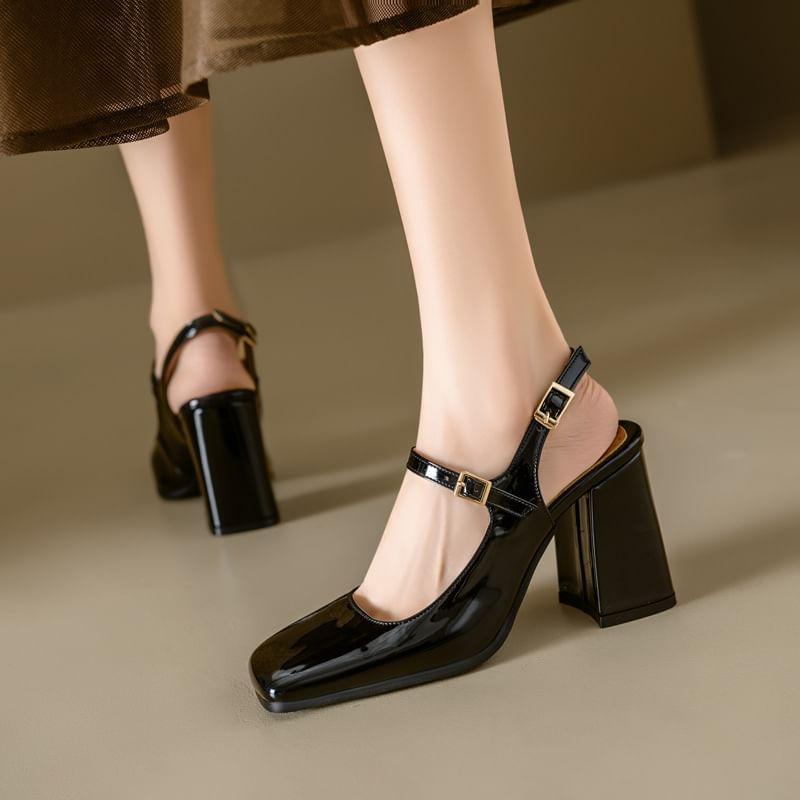 Square Toe Slingback Block Heel Mary Jane Pumps Product Image