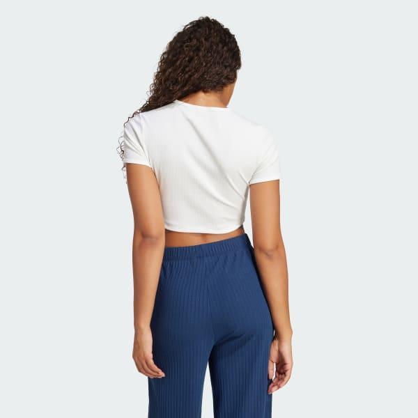 adidas Essentials Ribbed Tee White XS Womens Product Image