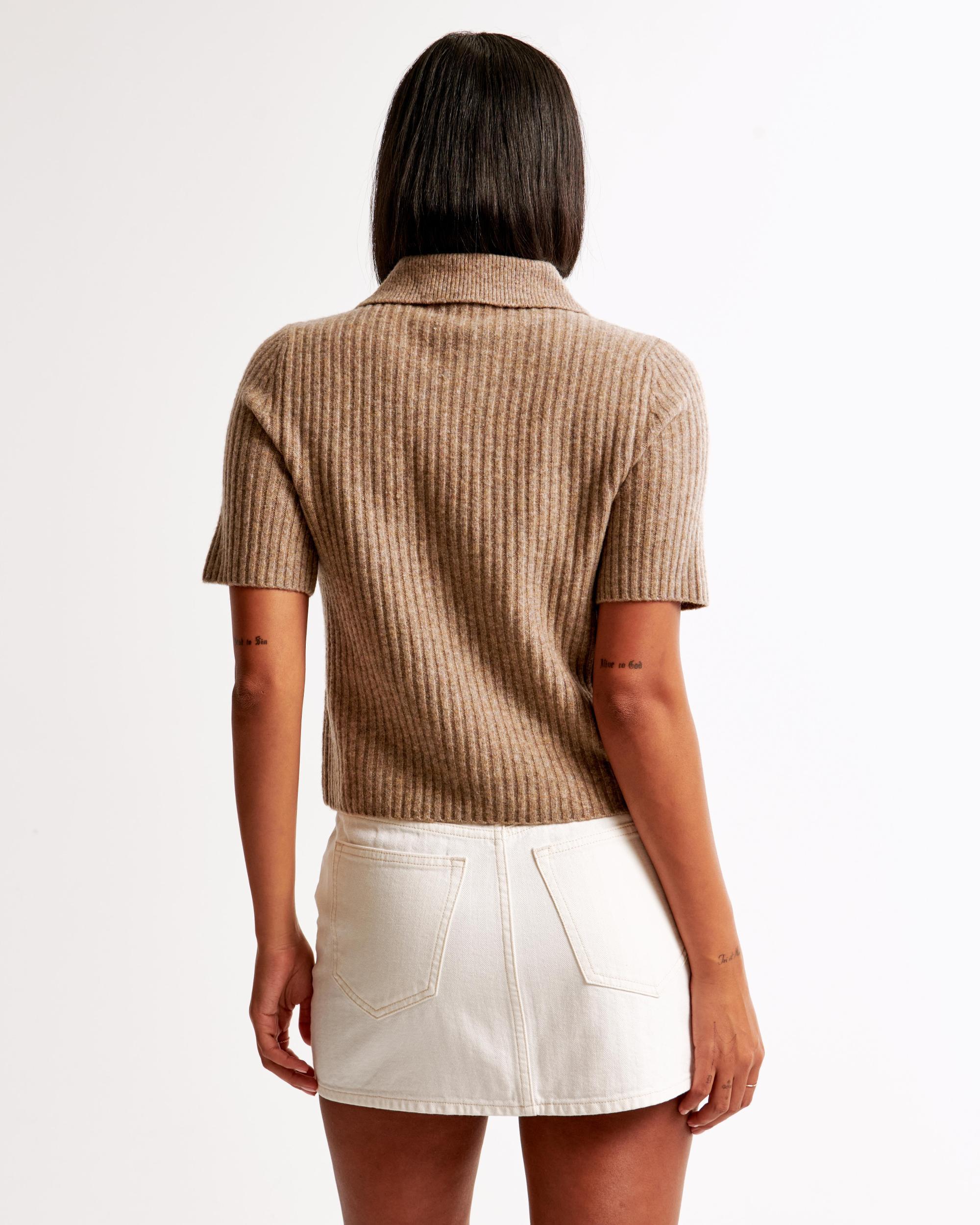 Short-Sleeve Pearl Button Collared Cardigan Product Image