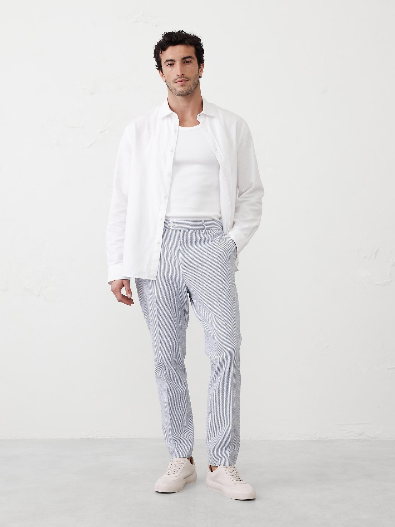 Tailored-Fit Khaki Seersucker Suit Trouser Product Image