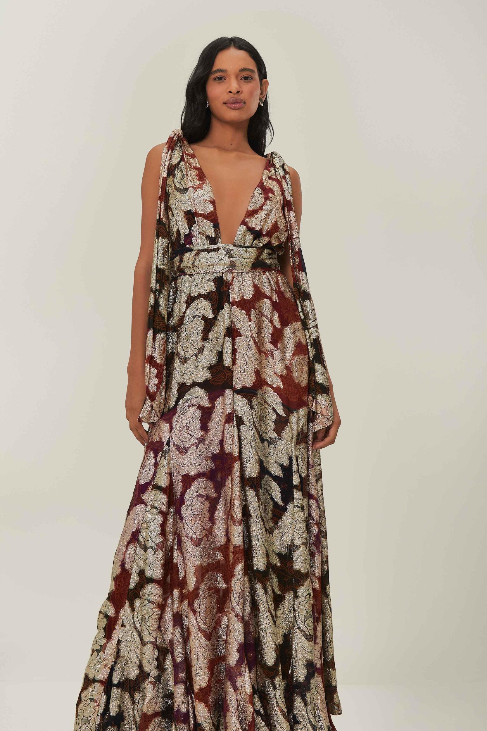 Jacquard Lurex Sleeveless Maxi Dress, BEIGE / M Product Image