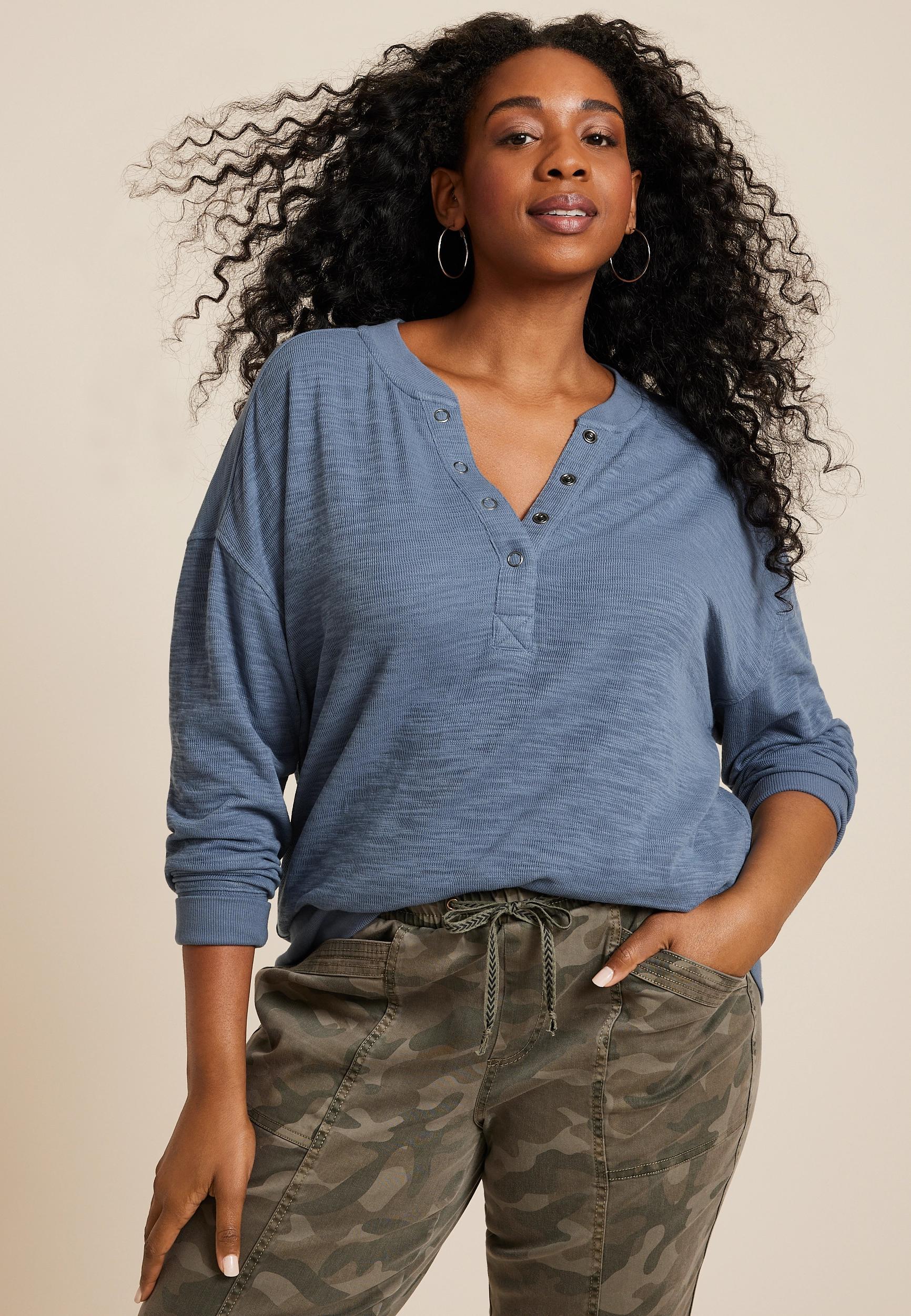 Maurices Plus Size Womens Henley Pullover Blue Size 4X Product Image