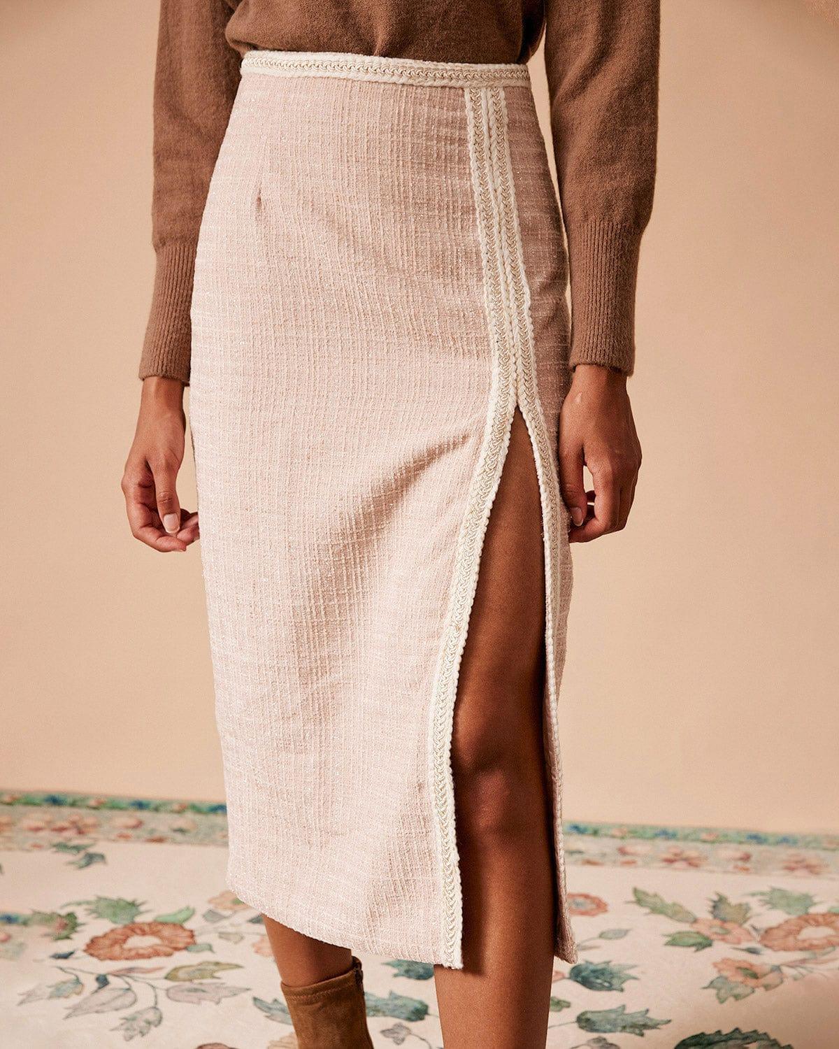 The High Waisted Side Slit Tweed Skirt Product Image