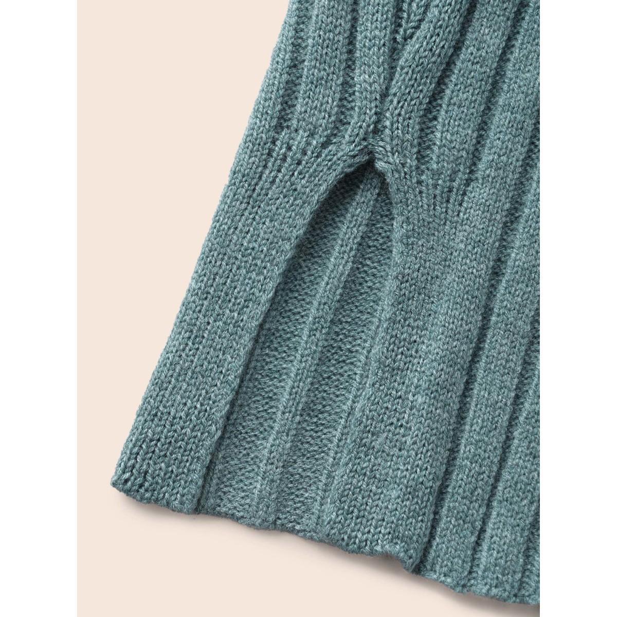 Plus Size Solid Cable Knit Raglan Sleeve Pullover SlateGray Women Casual Long Sleeve Round Neck Everyday Pullovers BloomChic 10/M Product Image