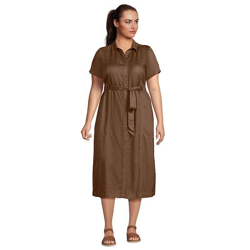 Women's Lands' End Button-Front Midi Dress, Size: Medium, Lily  Green Product Image